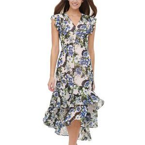 floral ruffle midi dress
